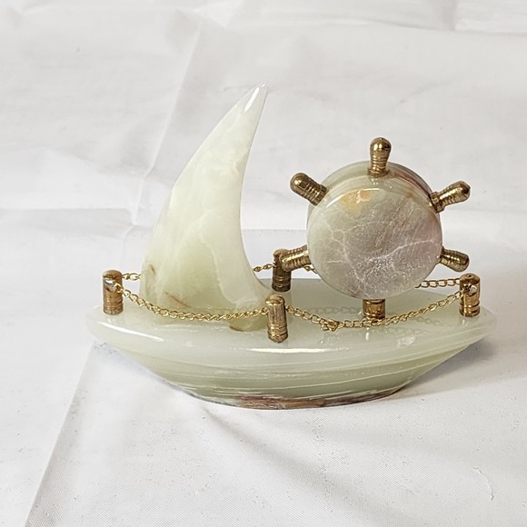 Decorative Collectible Ship Clock Desk Mentel Marble Onyx Handmade Imported NEW - Picture 3 of 9